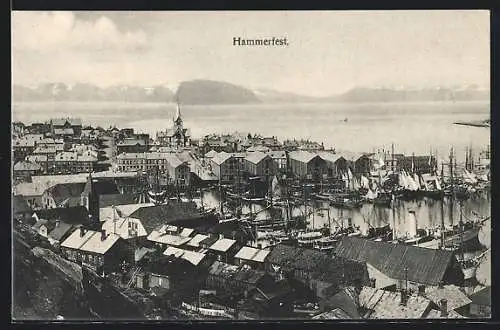 AK Hammerfest, Blick über die Dächer der Stadt, Segelboote