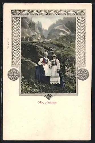 AK Odda, Hardanger, zwei Frauen in Tracht