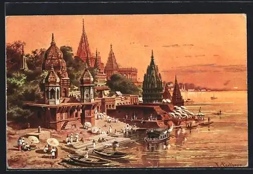 Künstler-AK Friedrich Perlberg: Benares am Ganges