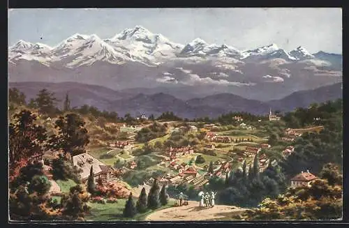 Künstler-AK Friedrich Perlberg: Blick über Darjelliing (Himalaya)