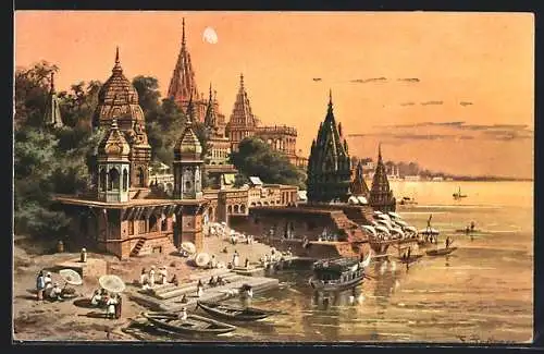 Künstler-AK Friedrich Perlberg: Benares am Ganges