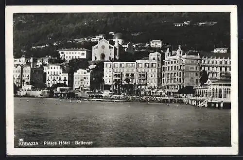 AK Abbazia, Palace Hotel Bellevue vom Meer betrachtet