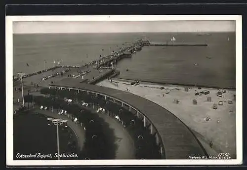 AK Zoppot / Sopot, Seebrücke aus der Vogelschau