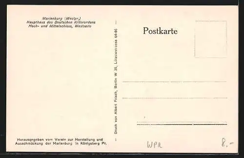 AK Marienburg / Malbork i. Westpr., Haupthaus des Deutschen Ritterordens, Westseite des Hoch- und Mittelschloss