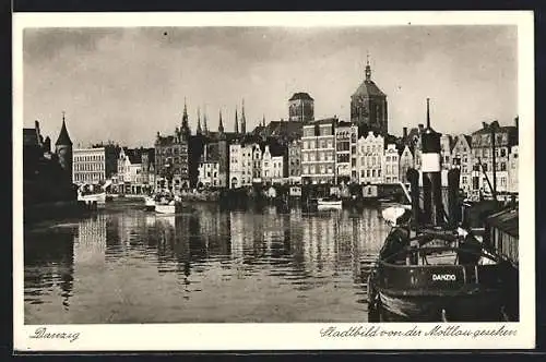 AK Danzig / Gdansk, Ortsansicht von der Mottlau aus