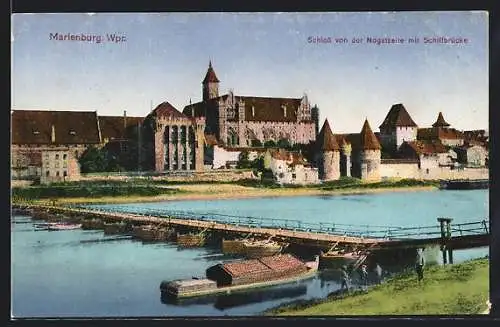 AK Marienburg, Schloss von der Nogatseite mit Schiffbrücke