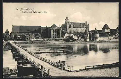 AK Marienburg / Malbork, Marienburg mit Schiffbrücke