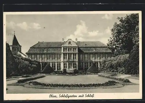 AK Oliva, Schlossgarten mit Schloss