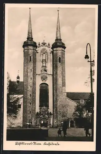 AK Oliva, Strasse am Markttor, Strassenbahn