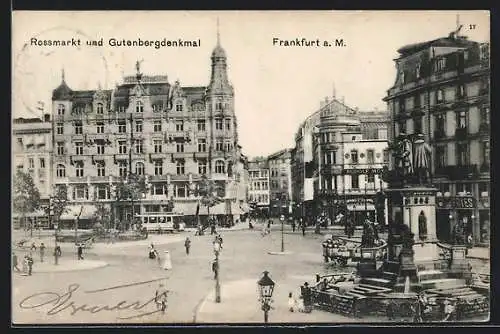 AK Frankfurt a. M., Rossmarkt und Gutenbergdenkmal