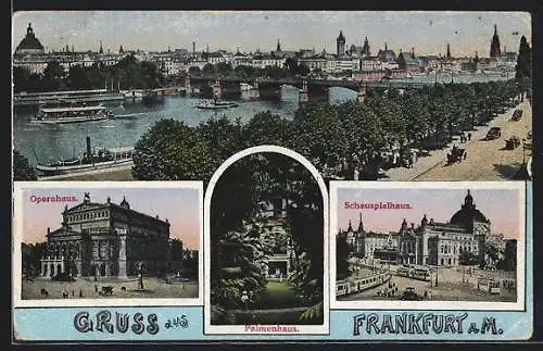 AK Frankfurt a. M., Oper, Schauspielhaus, Flussbrücke