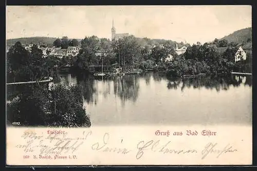 AK Bad Elster, Luisasee mit Ort im Hintergrund