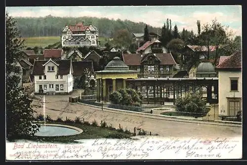 AK Bad Liebenstein, Strassenpartie mit Springbrunnen und grossem Pavillion