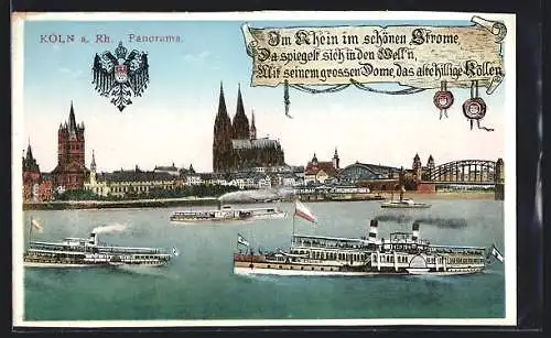 AK Köln a. Rh., Panorama mit Dampfern