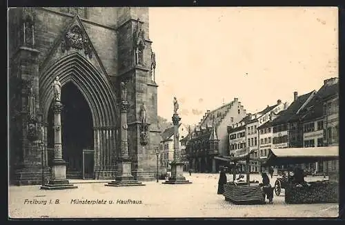 AK Freiburg i. B., Münsterplatz und Kaufhaus