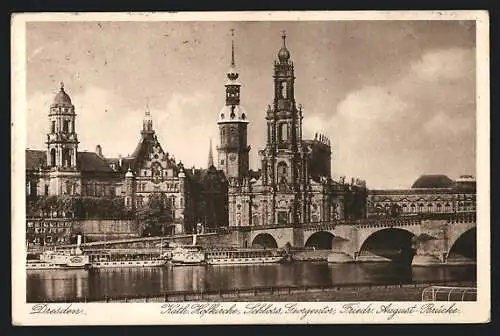 AK Dresden, Kath. Hofkirche, Schloss, Georgentor, Friedr. August-Brücke