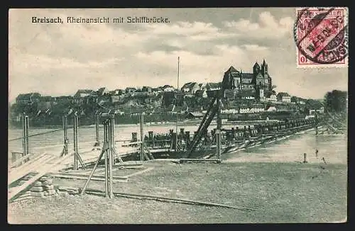 AK Breisach, Rheinansicht mit Schiffbrücke
