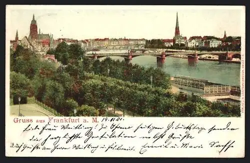 AK Frankfurt a. M., Panoramablick mit der Mainbrücke