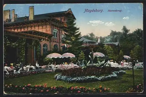 AK Magdeburg, Gartenpartie im Gasthof Herrenkrug