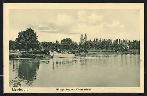 AK Magdeburg, Mittags-See mit Domansicht