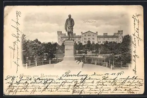 AK Bernburg, Carlsplatz mit Bismarck-Denkmal