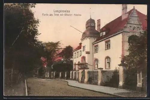 AK Langensalza, Strassenpartie am Teich mit Offiziers-Kasino