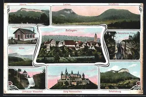 AK Balingen, Burg Hohenzollern, Hörnle, Wasserfall