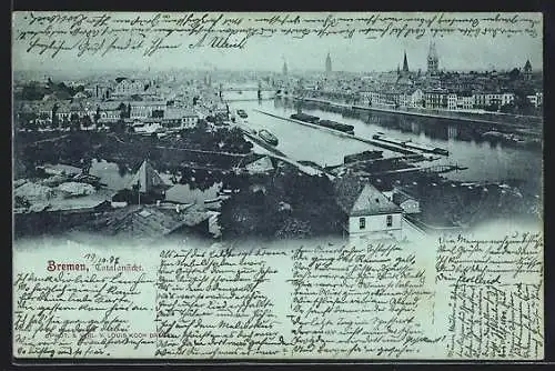 Mondschein-AK Bremen, Totalansicht mit Kirche