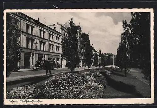 AK Posen, Wilhelmstrasse mit Autos