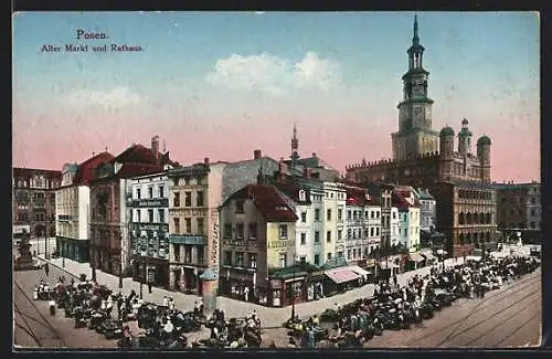 AK Posen / Poznan, Markttag auf dem alten Markt am Rathaus