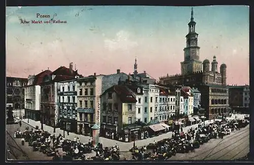 AK Posen / Poznan, Markttag auf dem alten Markt am Rathaus