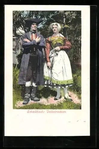 AK Ein Ehepaar in schwäbischer Tracht in ihrem Garten