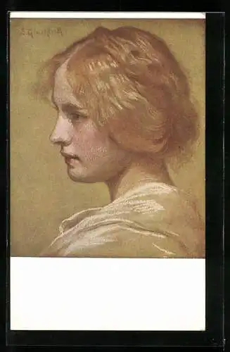 Künstler-AK G. Hirth`s Verlag, Serie: IX, 4., Ernst blickende blonde Frau