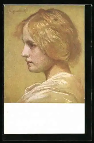 Künstler-AK G. Hirth`s Verlag, Serie: IX, 4., Ernst blickende blonde Frau