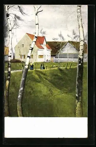 Künstler-AK G. Hirth`s Verlag, Serie III, 3.: Dorfstrasse mit Birken