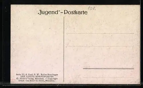 Künstler-AK G. Hirth`s Verlag, Serie: Nr. 74, Gänsemagd vor Bauernhaus bei untergehender Sonne