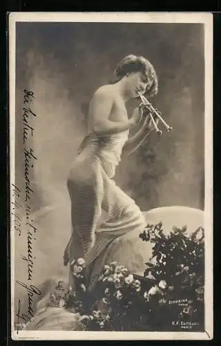 Foto-AK Stebbing: Musikerin mit Flöten