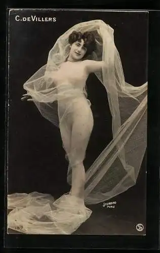 Foto-AK Stebbing: C. de Villers, schöne junge Frau im transparentem Tuch mit Perlenkette