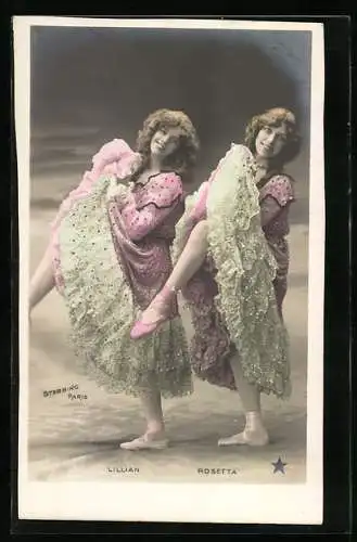 Foto-AK Stebbing: Lillian und Rosetta heben tanzend ihre Kleider