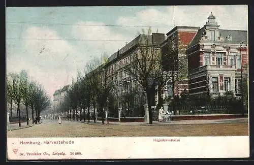 AK Hamburg-Harvestehude, Hagedornstrasse mit Anwohnern