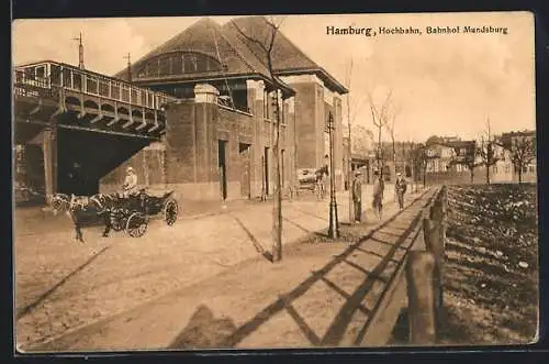 AK Hamburg-Uhlenhorst, Bahnhof Mundsburg der Hamburger Hochbahn