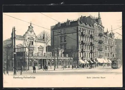 AK Hamburg-Hohenfelde, Strassenbahn beim Gasthaus Lübscher Baum