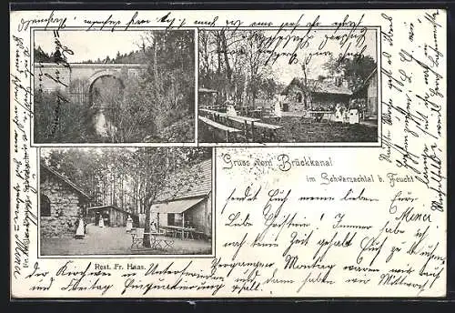 AK Feucht, Restaurant Fr. Haas, Brückkanal im Schwarzachtal