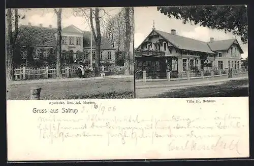 AK Satrup, Apotheke, Bes. Ad. Marxen, Villa Dr. Behrens
