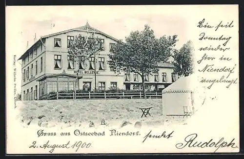 AK Niendorf / Ostsee, Hotel Bellevue mit Strand