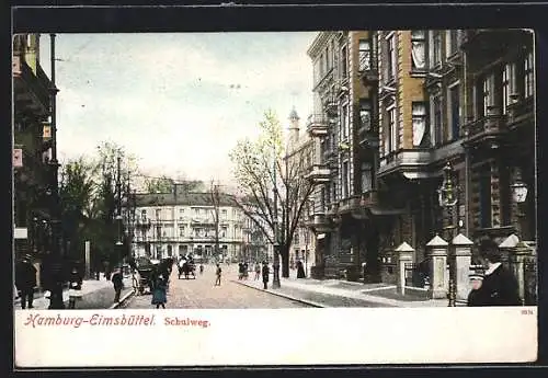 AK Hamburg-Eimsbüttel, Strasse Schulweg mit Passanten