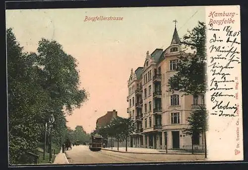 AK Hamburg-Borgfelde, Strassenbahn in der Borgfelderstrasse