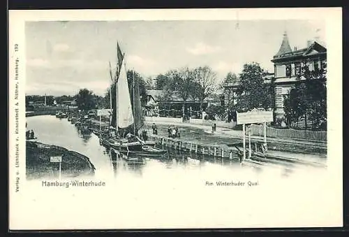 AK Hamburg-Winterhude, Segelboot am Winterhuder Quai