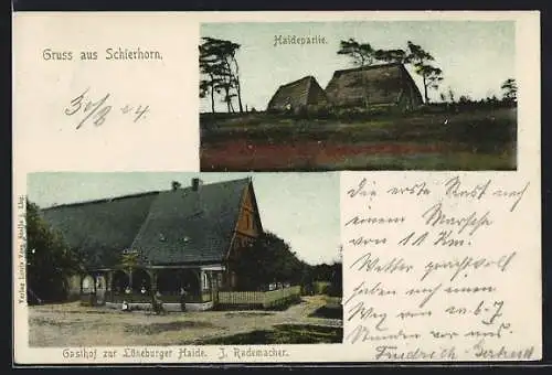 AK Schierhorn, Gasthof zur Lüneburger Heide v. J. Rademacher, Haidepartie