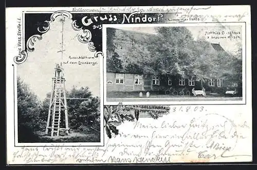 AK Nindorf / Hanstedt, Matthies Gasthof und Aussichtsturm auf dem Ehrenberge